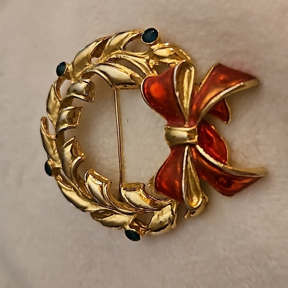 VTG AAI Christmas Wreath Bow Holiday Brooch Pin - Picture 3 of 5